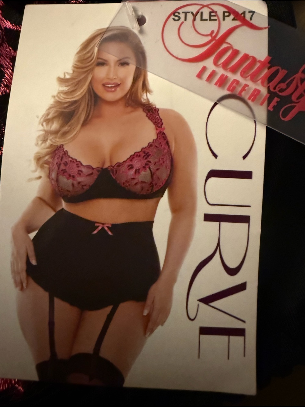 3x/4x Fantasy Lingerie Curvy Lace Bra Set in Fuchsia and Black